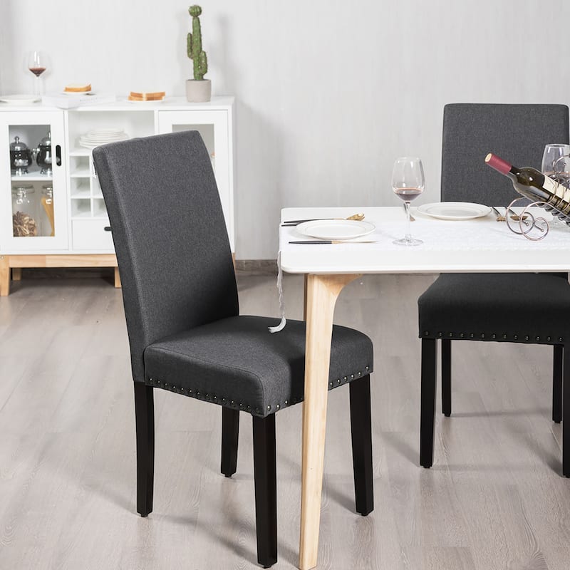 Costway Set of 4 Fabric Dining Chairs w/Nailhead Trim - See Description