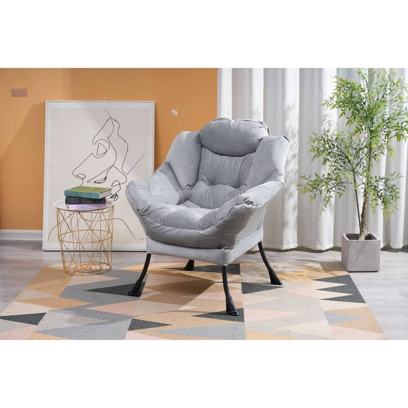 Lazy Sofa Chair with Soft Cushion and Side Pocket for Relaxation - Grey
