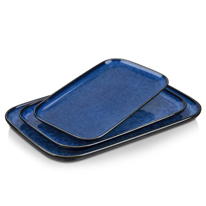 vancasso Stern Series Reactive Glaze Stoneware Plates Set - Serving Plate Set - Galaxy Blue