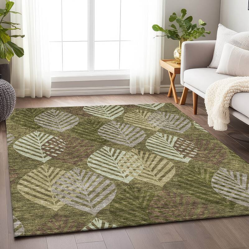 Premium Washable Super Soft Farmhouse Leaves Mayfield Rug - Olive - 3' x 5' - Rectangle