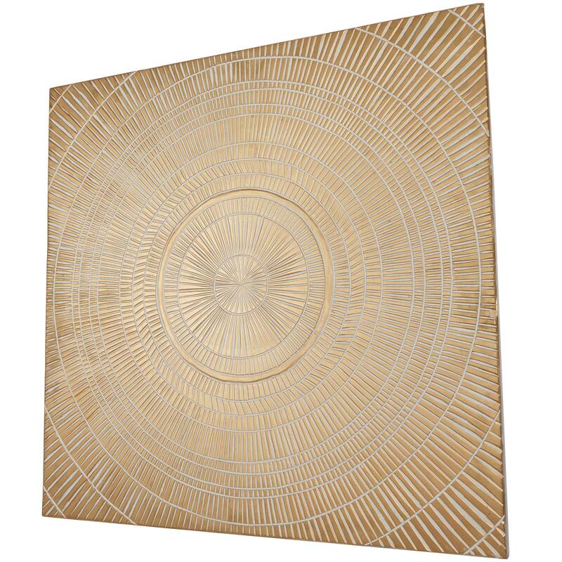 Gold Wood Handmade Intricately Carved Radial Geometric or Starburst Wall Decor