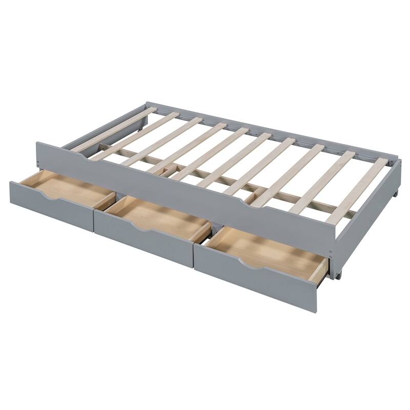 Wooden LED Platform Bed with Trundle