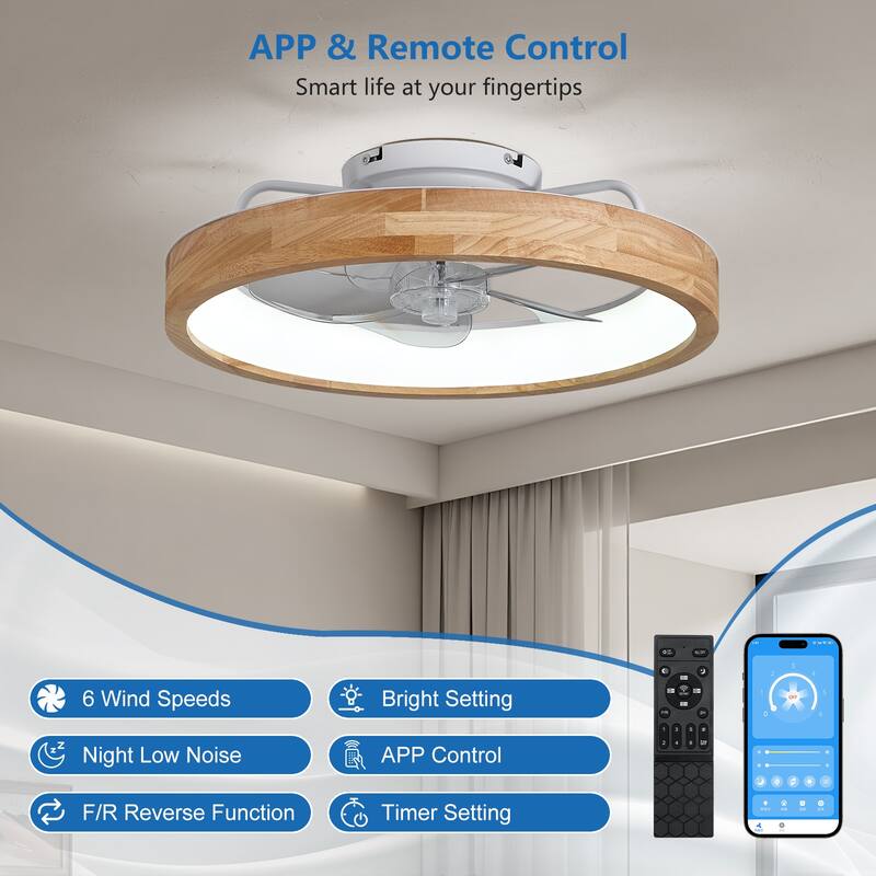 20 Inchs Ceiling Fans with Lights and Remote Low Profile Flush Mount Ceiling Fan with Light,3000-6000K LED Fan Lighting
