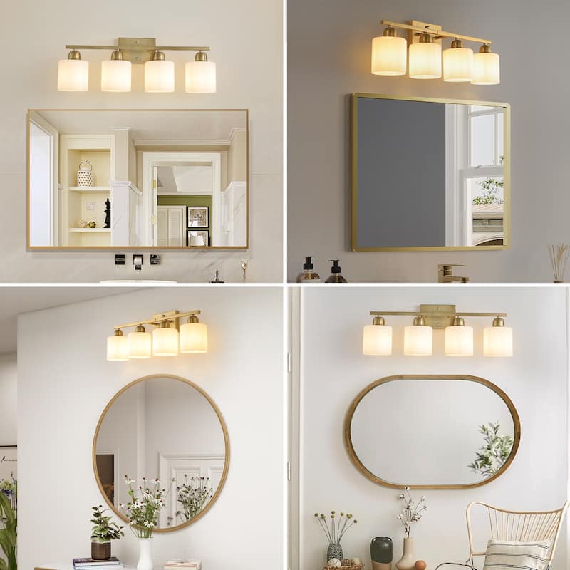 4-Light Gold Bathroom Vanity - Milky Frosted Glass - E26 Socket