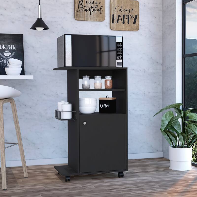 Kitchen Cart Kryot, Single Door Cabinet, Four Casters - Black