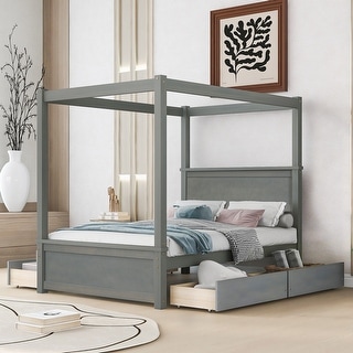 Full Canopy Platform Bed with Storage Drawers