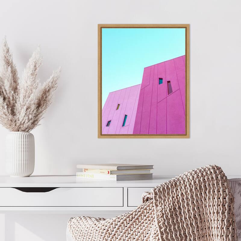 Saguaro Hotel Pink Building Walls by Tom Windeknecht Framed Canvas Wall Art Print - Sylvie Natural