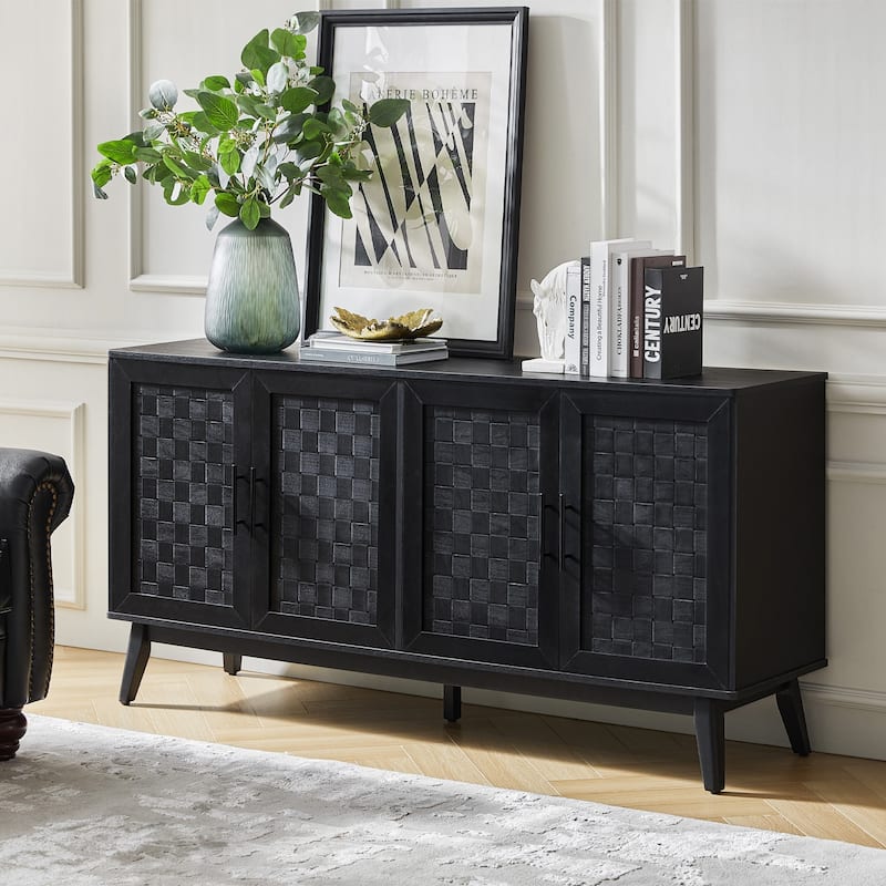 Jack Modern 63" Wide Sideboard with Handwoven Doors and Adjustable Shelf by HULALA HOME