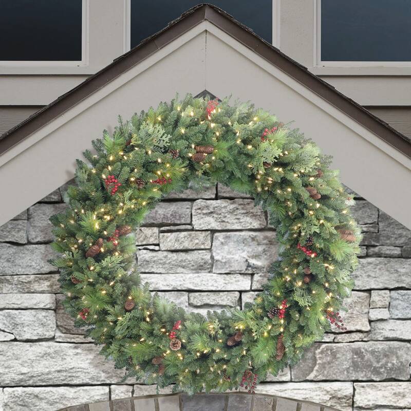 Rocky Mountain Spruce Artificial Christmas Wreath 60-" Warm White LED