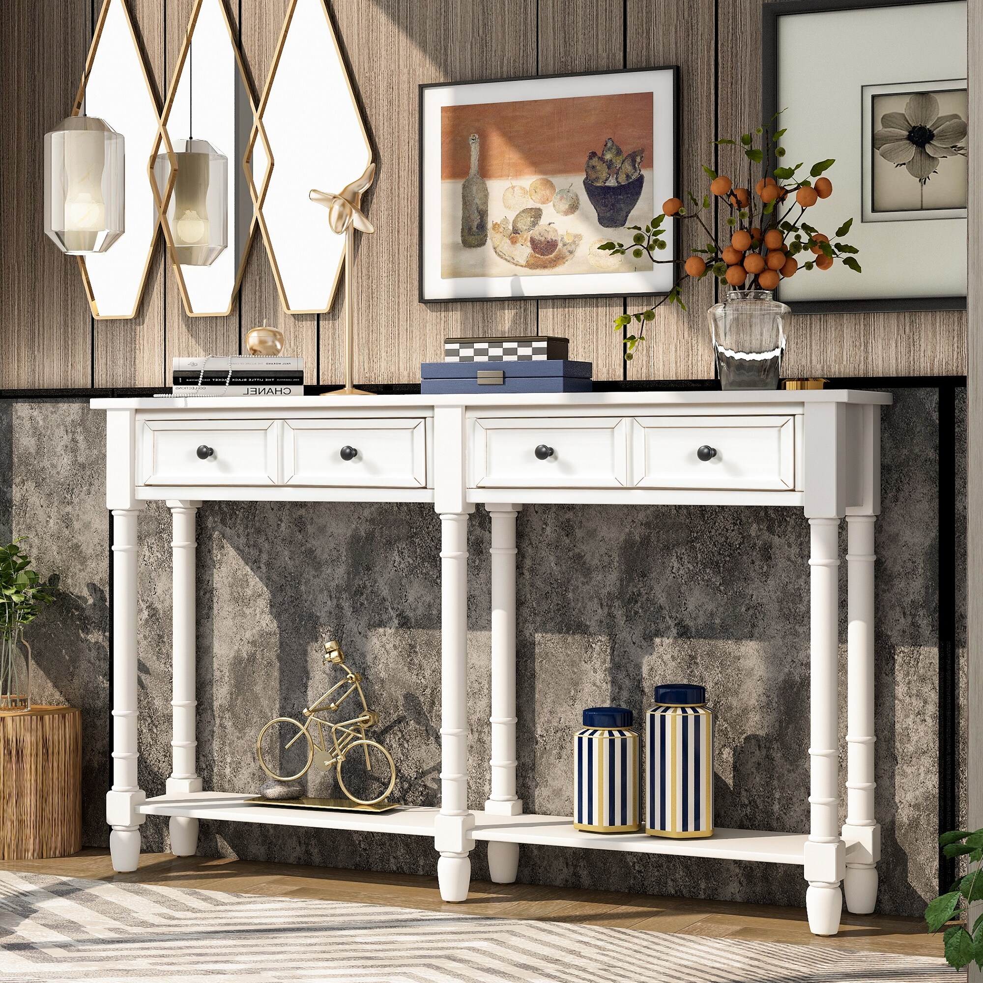Ivory console table with shop drawers