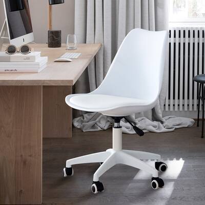 Modern Home Office Desk Chair, Adjustable 360° Swivel Chair Engineering Plastic Armless Swivel Computer Chair with Wheels
