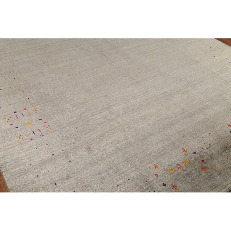 Striped Green Gabbeh Oriental Area Rug Handmade Tribal Wool Carpet - 7'9"x 9'7"