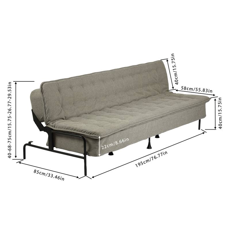 Homy Casa Modern Convertible Sofa Bed, Beige Futon Couch with Metal Frame