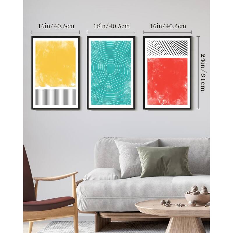 Minimalist Abstract Framed Wall Art Modern Colorful Line