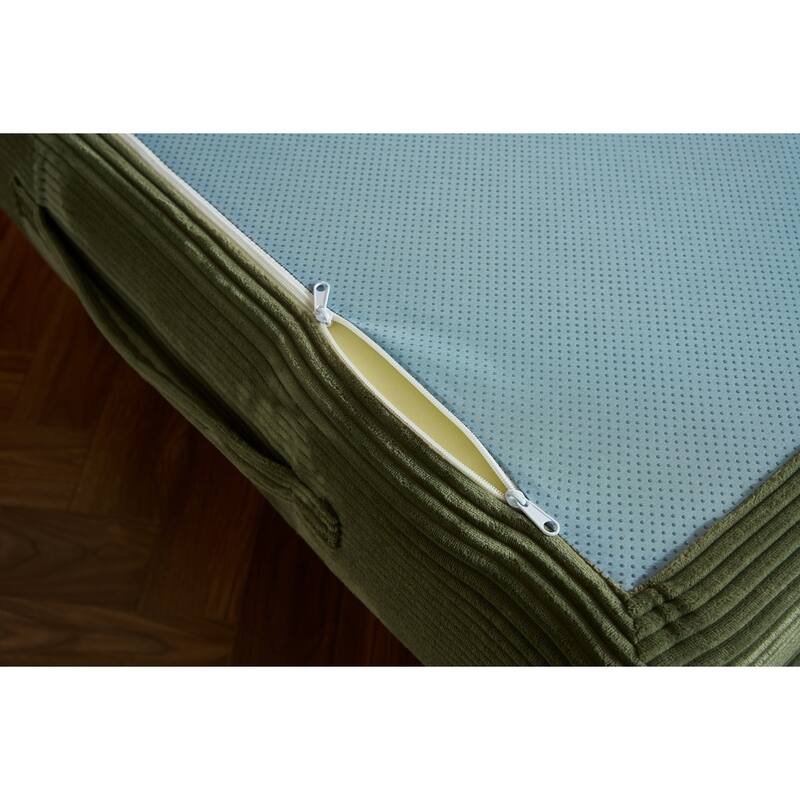 59.05'' Corduroy Convertible Sofa Bed with Cylindrical Pillow, Floor Sofa Lounge Couch