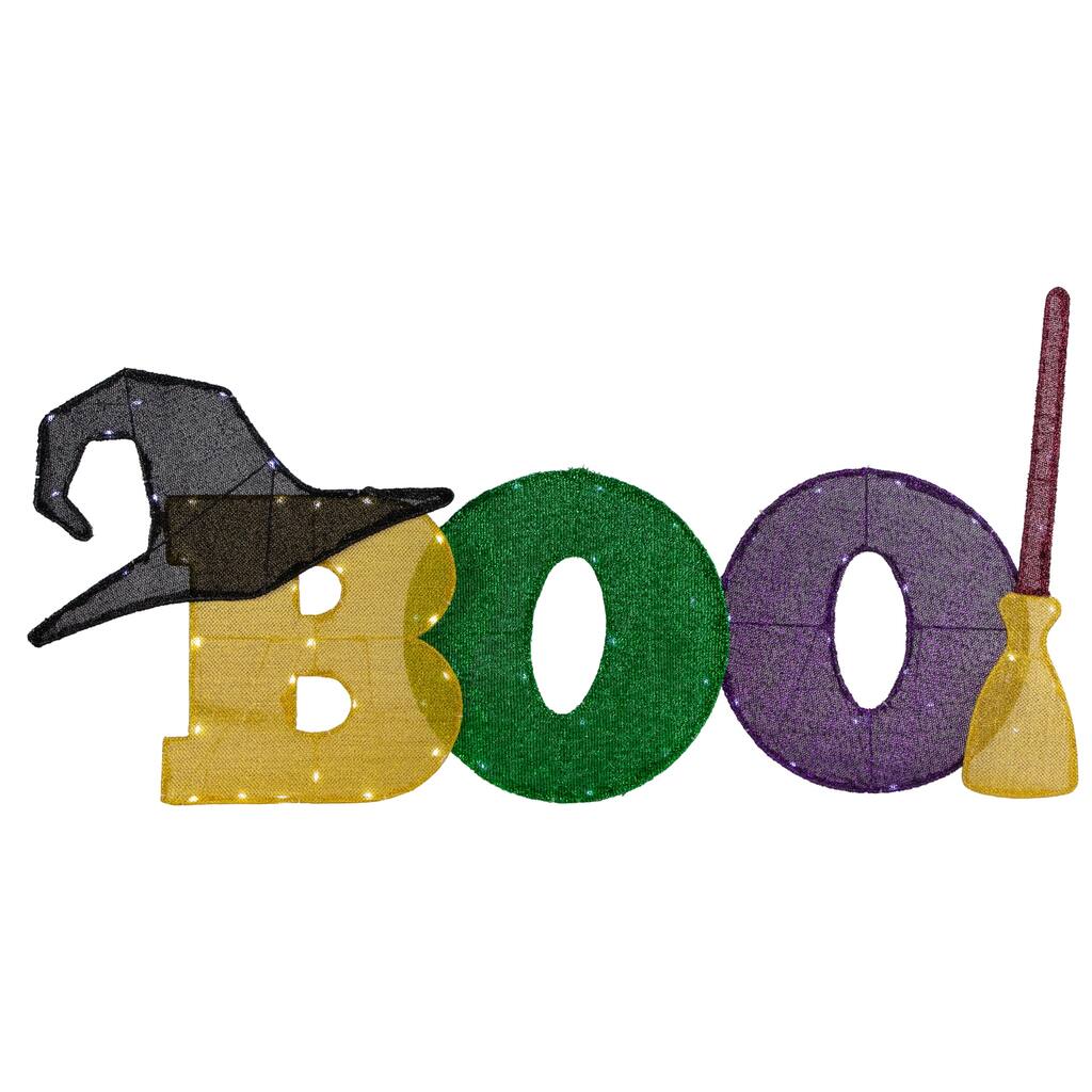 LED Lighted Tinsel "Boo" Outdoor Halloween Decoration - 50" - Clear Lights