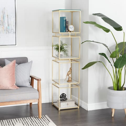 Gold Marble Metal Glam Modern Cube Shelving Unit 4 or 3 Shelf Storage