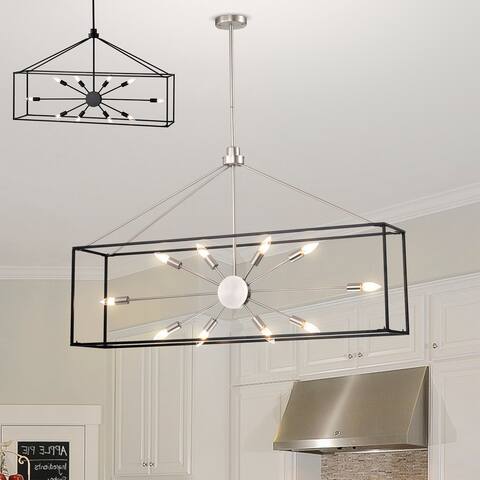 Lysandra 48 Inch Modern Clean Look Style Silver Satin and Matte Black Finish Ceiling Lighted Chandelier 10-Light - N/A