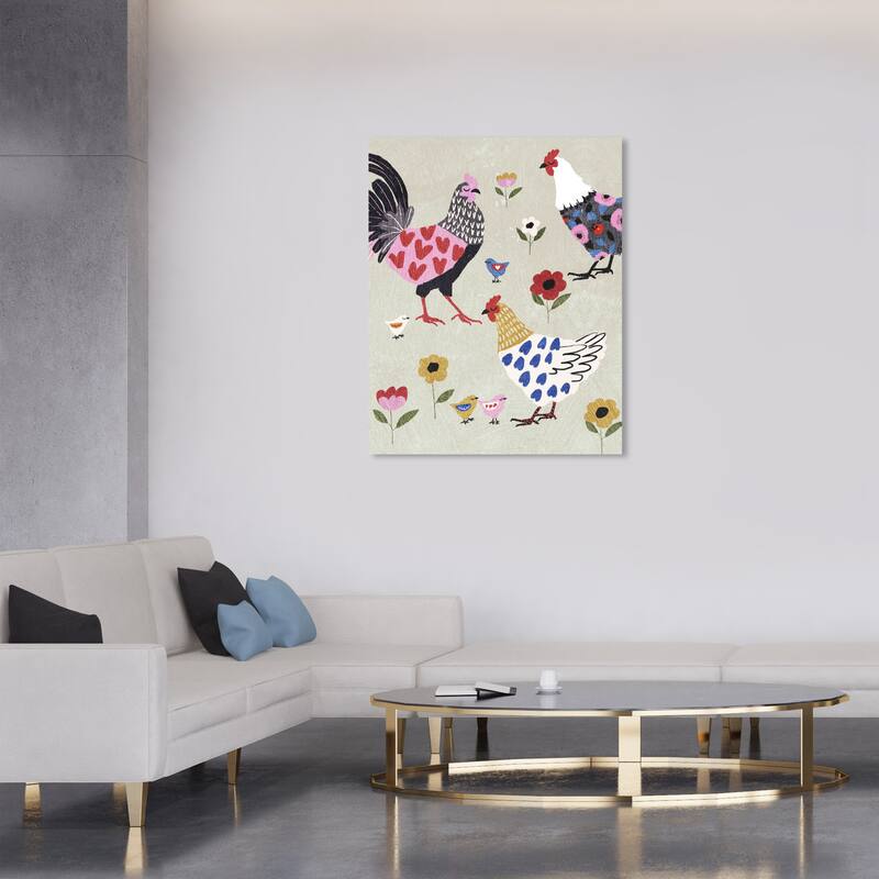 Wynwood Studio Canvas Animals Trendy Gallitos Pink and Light Pink Modern & Contemporary Wall Art Canvas Print - Pink, Red - 36 x 30