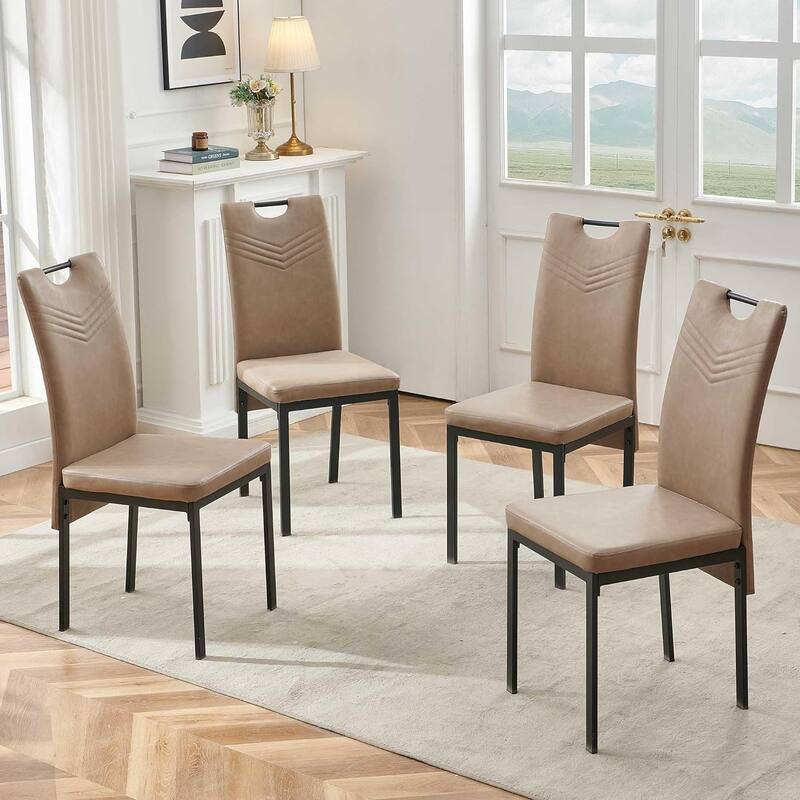 Howtai Upholstered PU Leather Home Kitchen Dining Chairs - Set of 4 - Beige