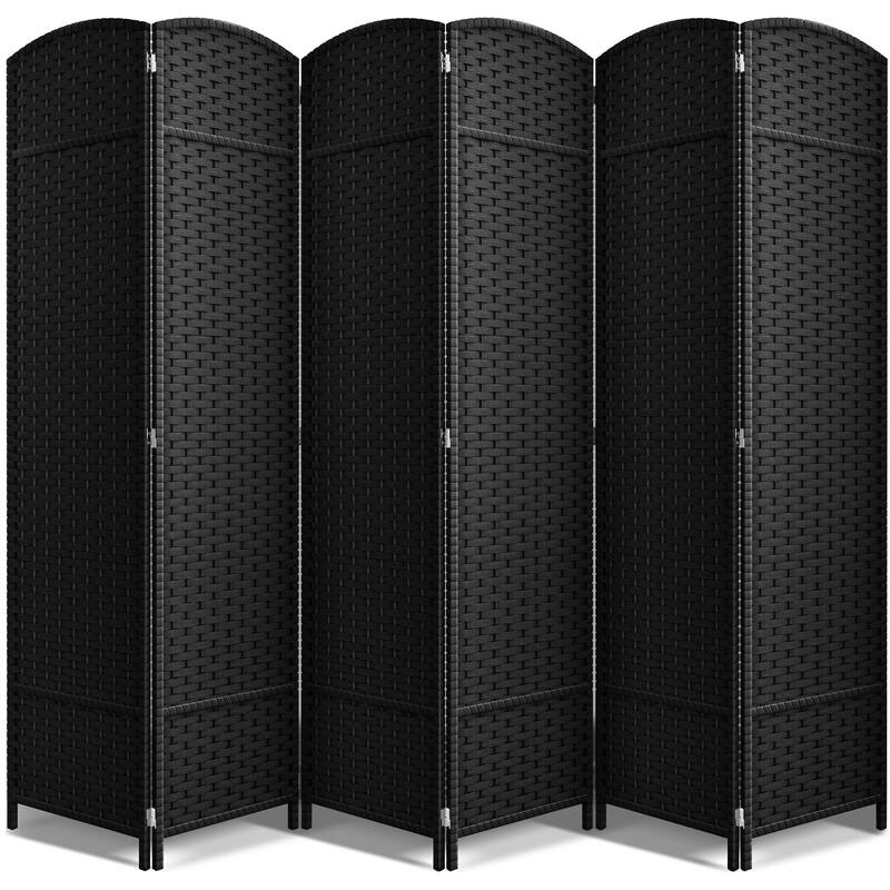 Sorbus 6 Panel Room Divider Tall Privacy Partition Screen Extra Wide Double Hinged Mesh Hand-Woven Folding Wall Divider - 6ft - Black