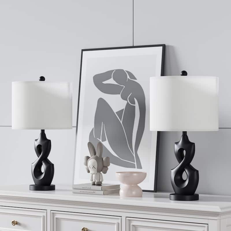 Maxax 24.5" Resin USB Bedside Table Lamp(set of 2) - Black