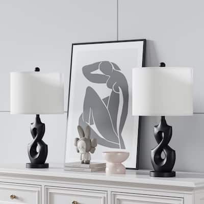 Maxax 24.5" Resin USB Bedside Table Lamp(set of 2)
