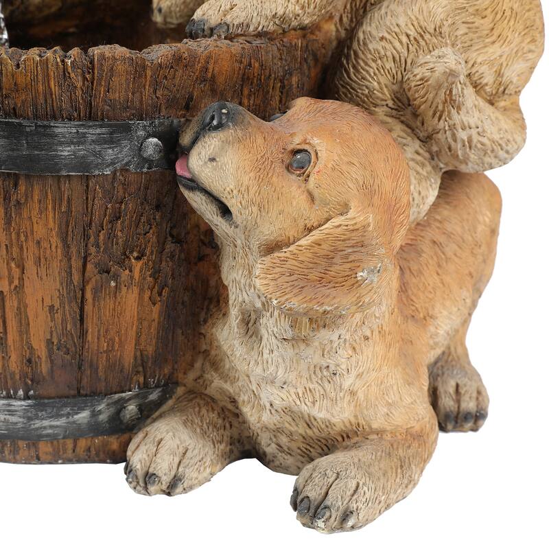 Resin Puppies and Water Faucet Outdoor Fountain with LED Light