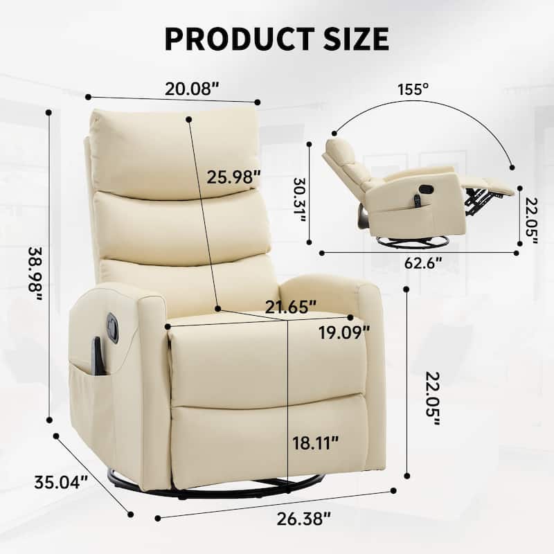 360° Swivel Rocking Recliner with Heat & Massage, Faux Leather
