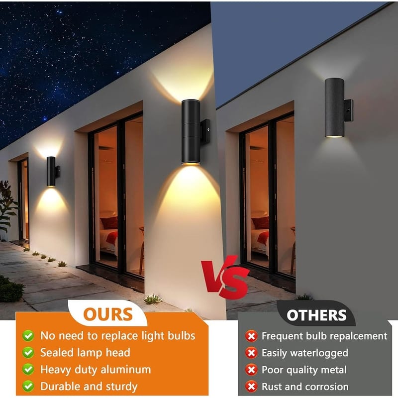 Integrated LED Cylinder Up Down Wall Light Outdoor, Aluminum Waterproof, 4 Pack
