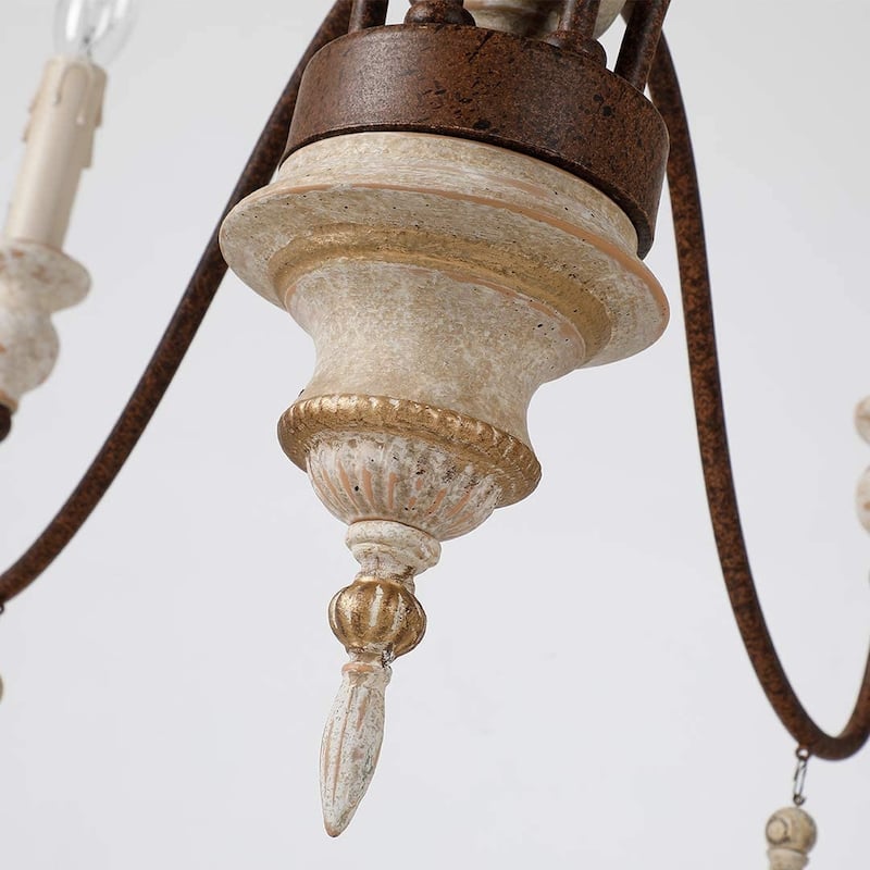 6-Light Classic Wood Like Metal Chandelier Medieval Antique Style 30 Inches Wide