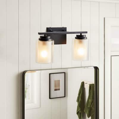 Modern 2-Light Bathroom Vanity Lighting Fixture with Cylinder Clear Glass