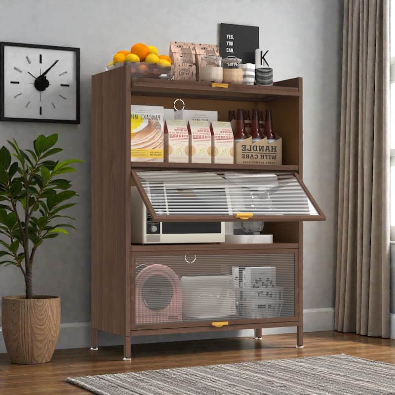 44'' Tall Metal Storage Cabinet with 3 Flip Doors, Steel Organizer for Bedroom, Office, Living Room, Hallway, Entryway