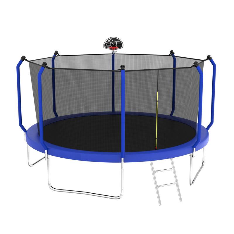 12FT Trampoline with Basketball Hoop, ASTM Approved Reinforced Type Outdoor Trampoline with Enclosure Net