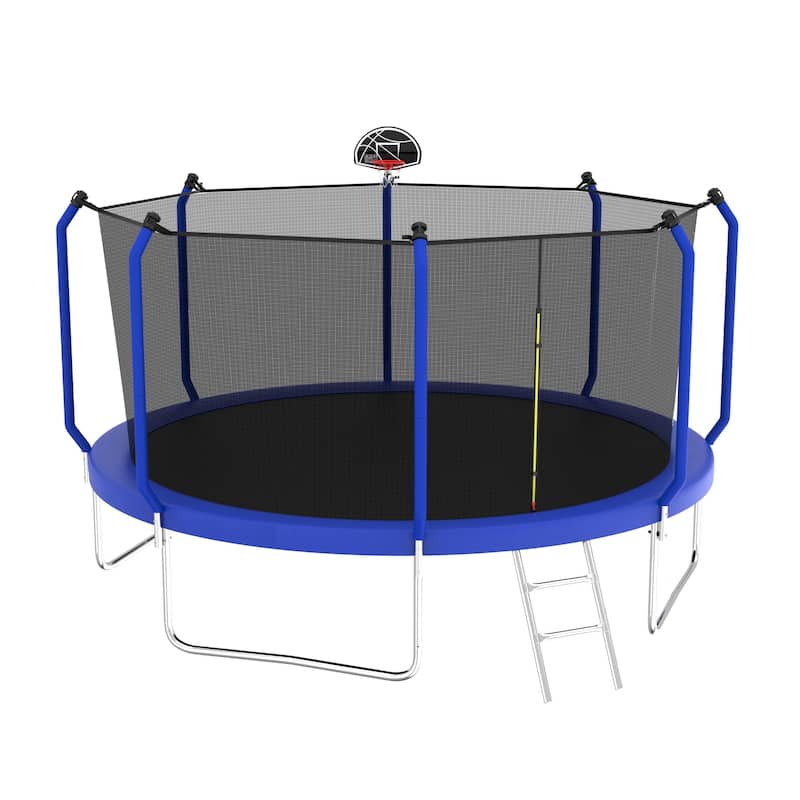 Pumpkin Trampoline - Basketball Hoop, Safety Enclosure Net, Ladder - Blue - 144