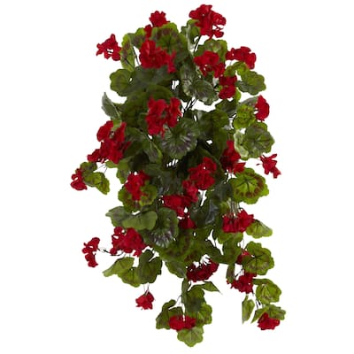 Nearly Natural 29-in UV Resistant Geranium Hanging Plant - Set of 2
