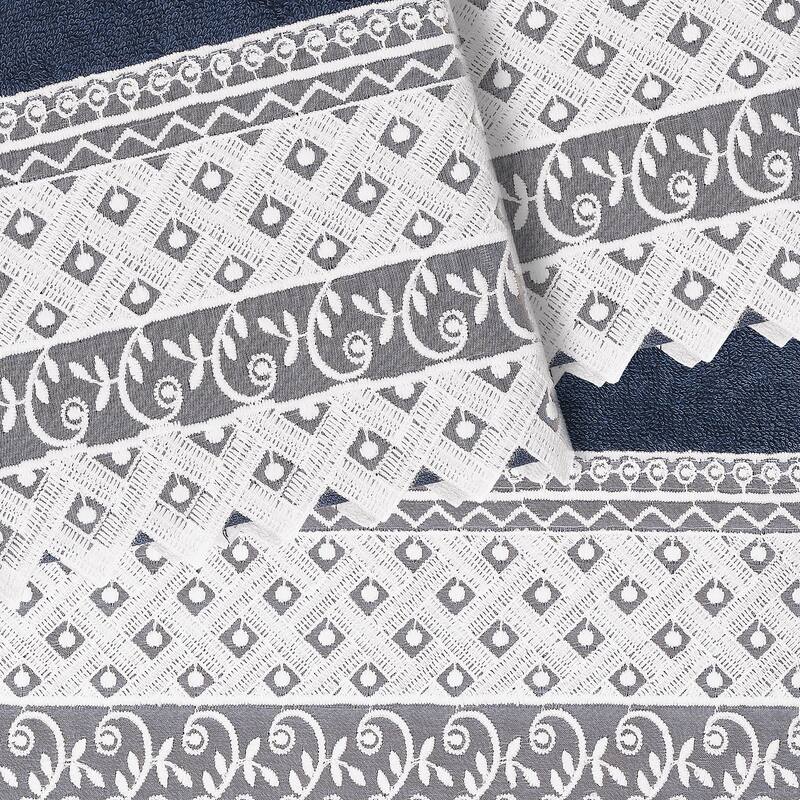Authentic Hotel and Spa 100% Turkish Cotton Aiden 3PC White Lace Embellished Towel Set