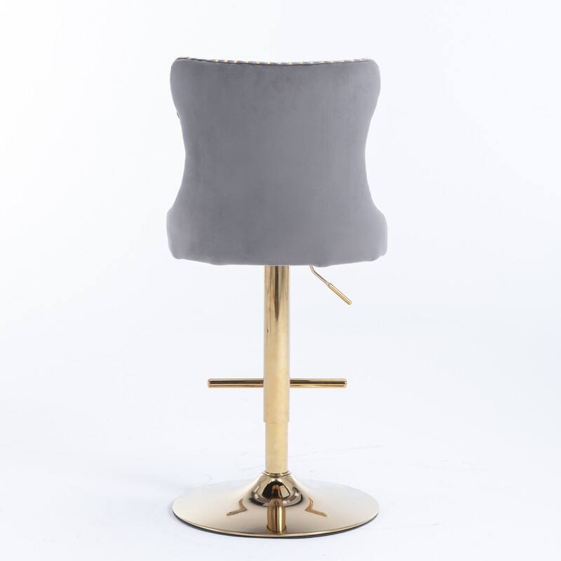 Upholstered Swivel Bar stools with Button Tufted and Adjustable Seat Height,Grey - Set of 2