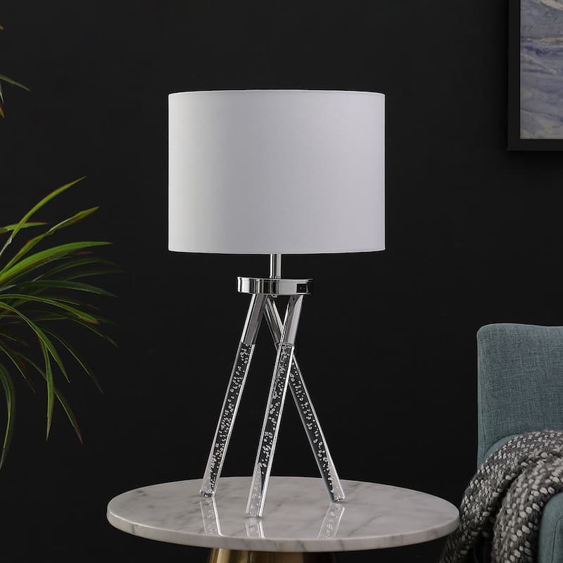 Mid-Century Acrylic Tapered Leg LED Silver Metal Table Lamp