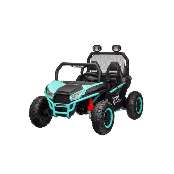 slide 2 of 54, Kids 24V Ride-On UTV Off-Road Car, 4WD/2WD Switch, 3-Speed Electric Vehicle with Remote, Bluetooth, and Storage Green