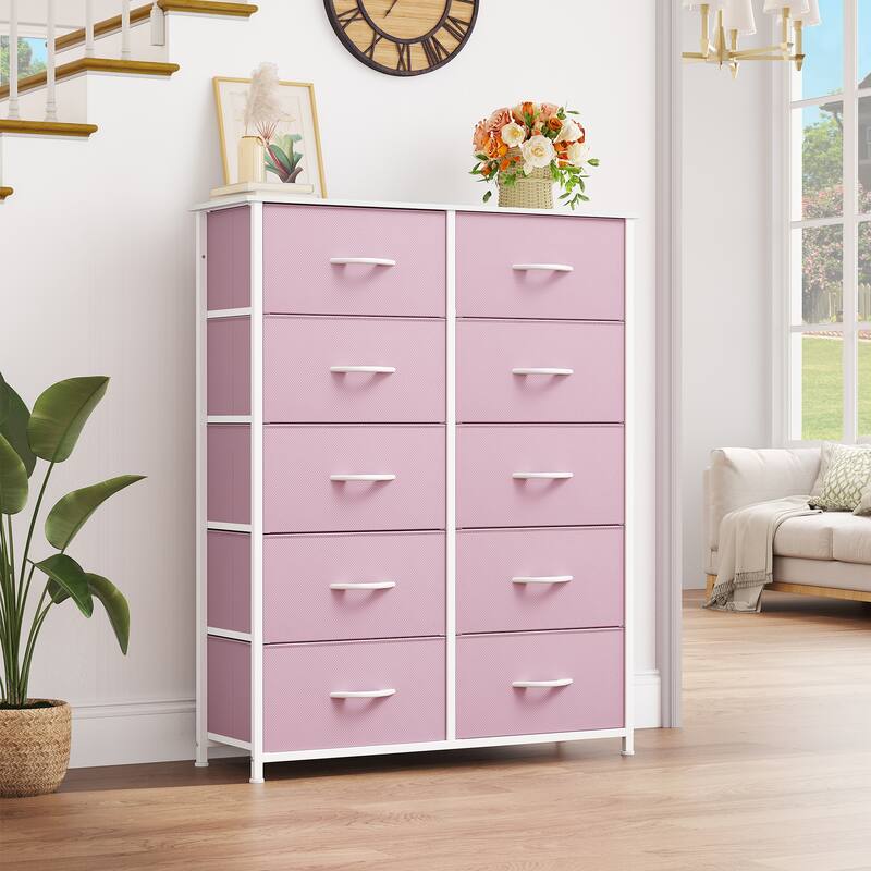 Modern 4/8/10-drawer Bedroom Fabric Dresser Storage Tower with Wood Top
