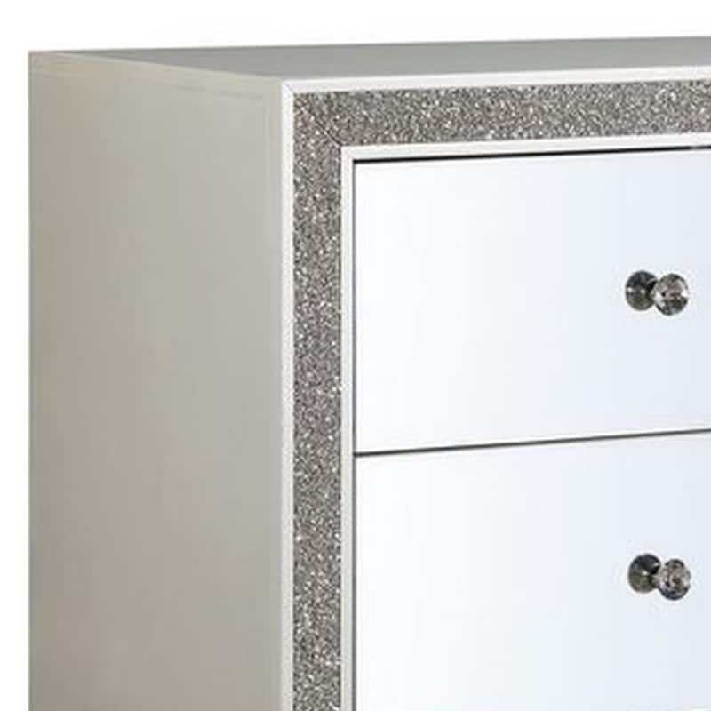 Nightstand with Mirrored Front 2 Drawers, Champagne Silver