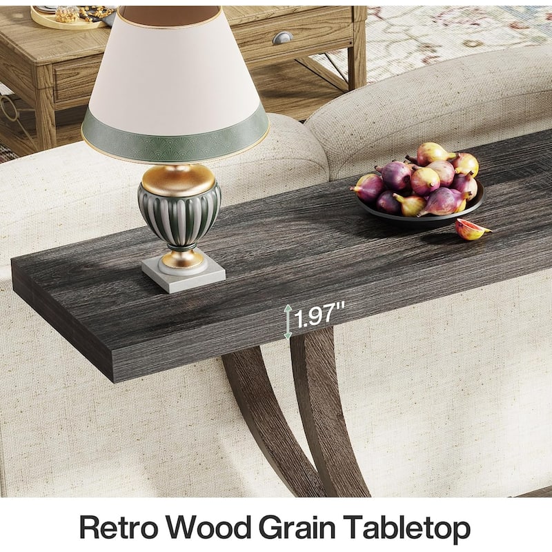 63 Inches Brown Wood Console Table with Geometric Base for Living Room