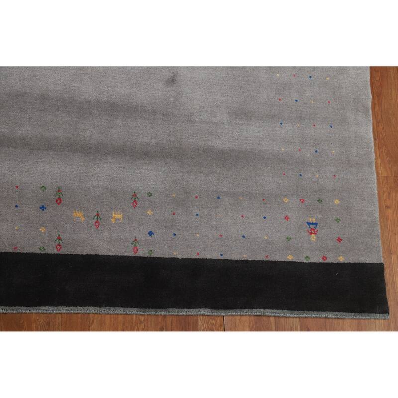 Gray Gabbeh Oriental Area Rug Handmade Wool Carpet - 9'4" x 11'9"