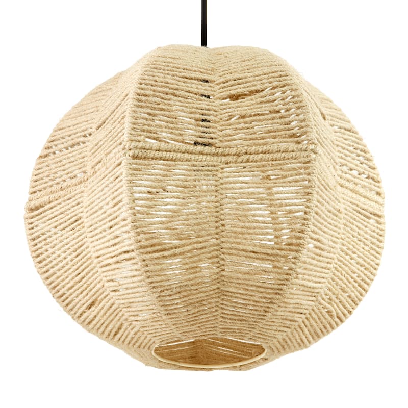 River of Goods Black and Ivory Jute and Metal 19-Inch Globe Pendant Light with Adjustable Hanging Cord - 19" x 19" x 73"