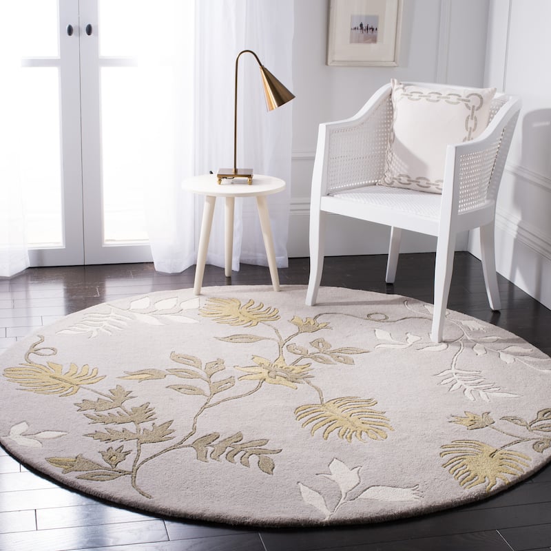 SAFAVIEH, Handmade Soho Kelsi Twigs N.Z. Wool Rug - 6' Round - Light Grey