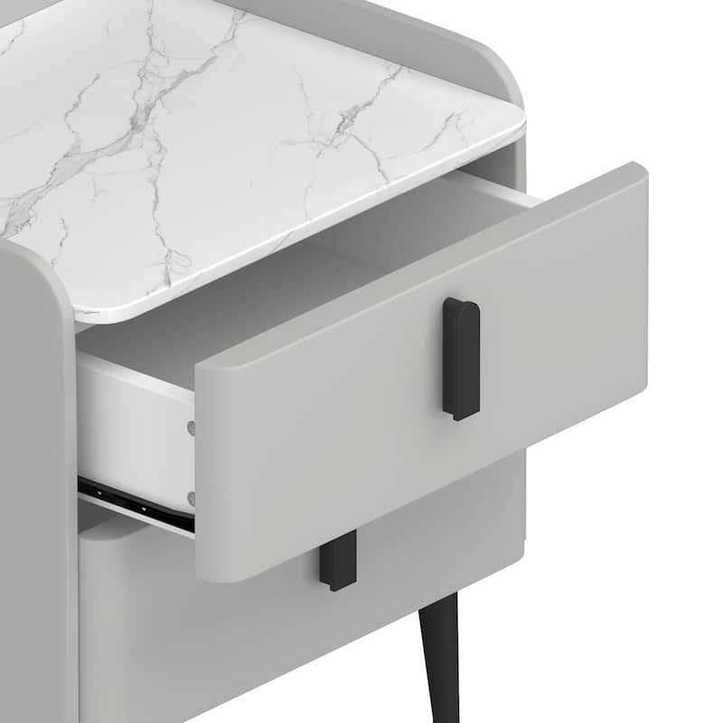 Nightstand with 2 Drawers and Marble-Pattern Tabletop