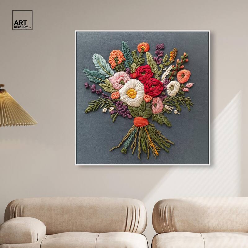 Stitched Bloom Bouquet I Canvas by Art Remedy