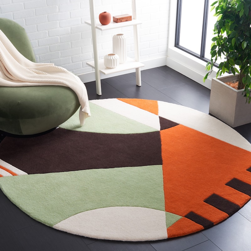 SAFAVIEH Handmade Rodeo Drive Willow Mid-Century Modern Abstract Wool - 6' x 6' Round - Green/Brown - Runner/Round