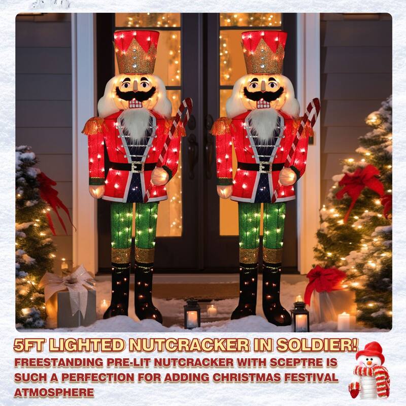 VEIKOUS 5 ft. 3D Warm White Light Nutcracker Christmas Holiday Yard Decoration - Red